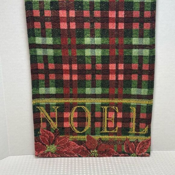 Festive Plaid Woven NOEL Table Runner Red Green Metallic Gold 70' x 12.25" - Picture 2 of 5